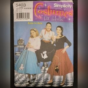 Poodle Skirt Simplicity Pattern 5403 Costumes for Adults Misses  Size 6-12 Uncut